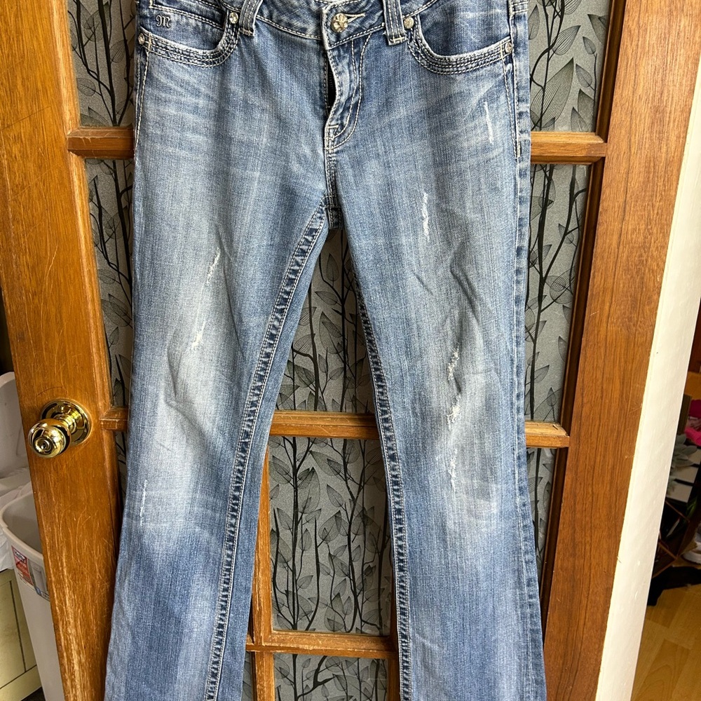 Miss Me Blue Boot Cut Jeans with Natural Fading size 30 Fleur De Lis Design